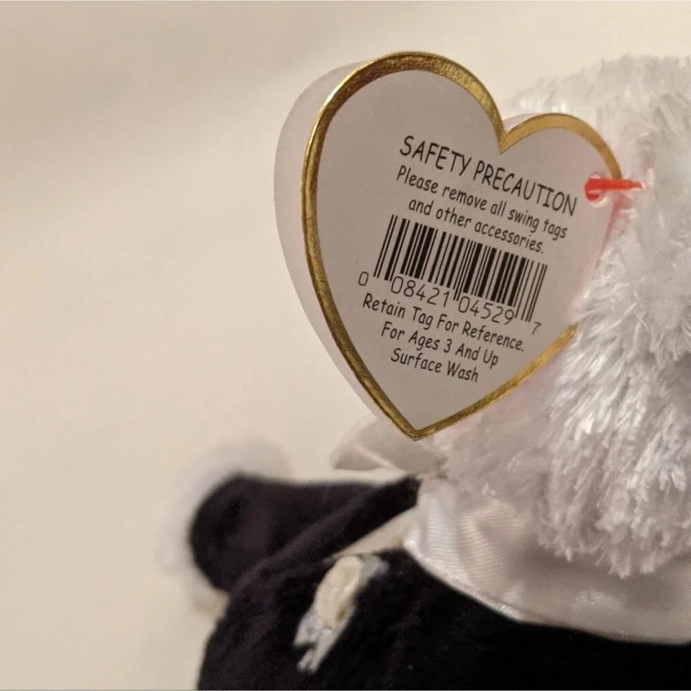 TY Beanie Baby Groom Wedding Bear Plush Vintage NEW Tag attached Black & White